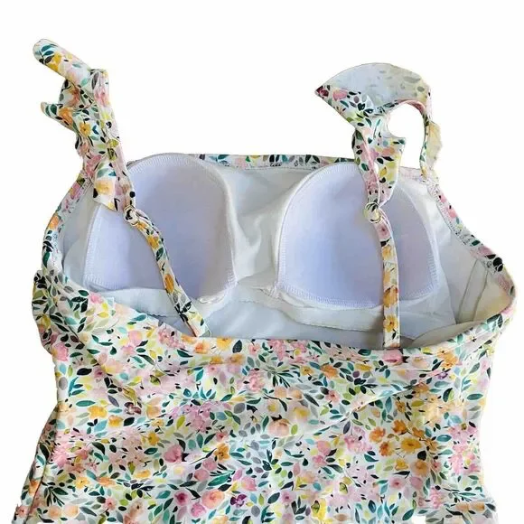 Kona Sol Ladies One Piece Swimsuit Size L Floral Print Ruffle Straps Multicolor - Picture 5 of 6
